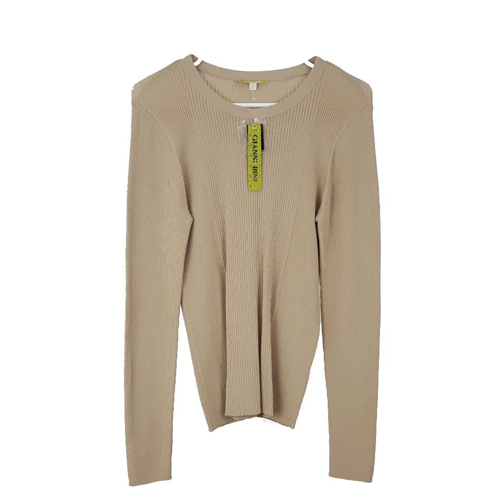 Gianni Bini Lightweight Stretch Knit Ribbed Sweater Women's Size Large Beige
